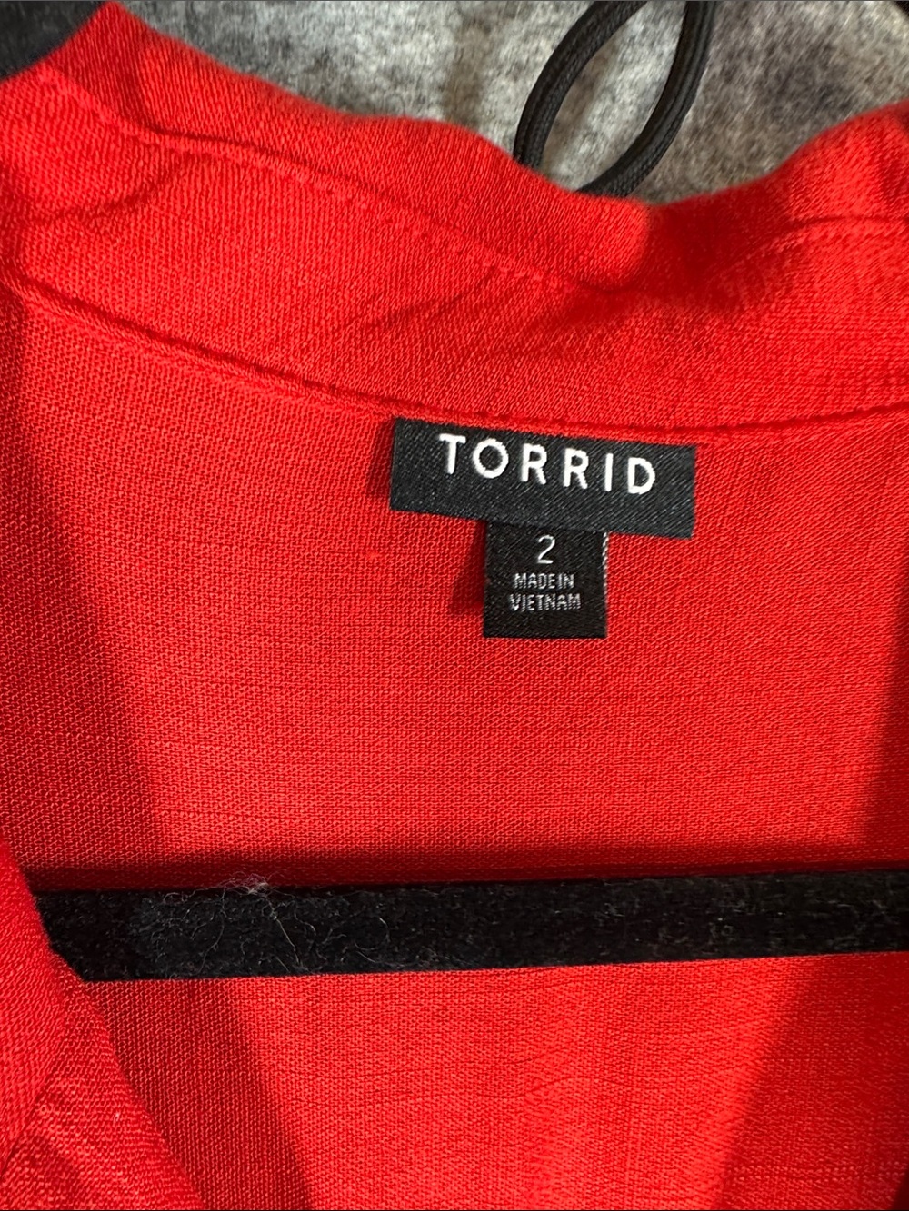 Torrid Red Shirt Dress Size 2 Plus Tie Waist Button Front Casual Midi Summer - Picture 7 of 16